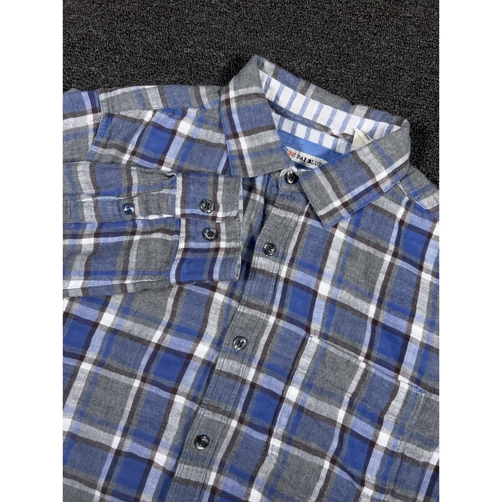 32 Bar Blues Flannel Shirt Men's Large Blue Gray Plaid Button Up Casual L/S
